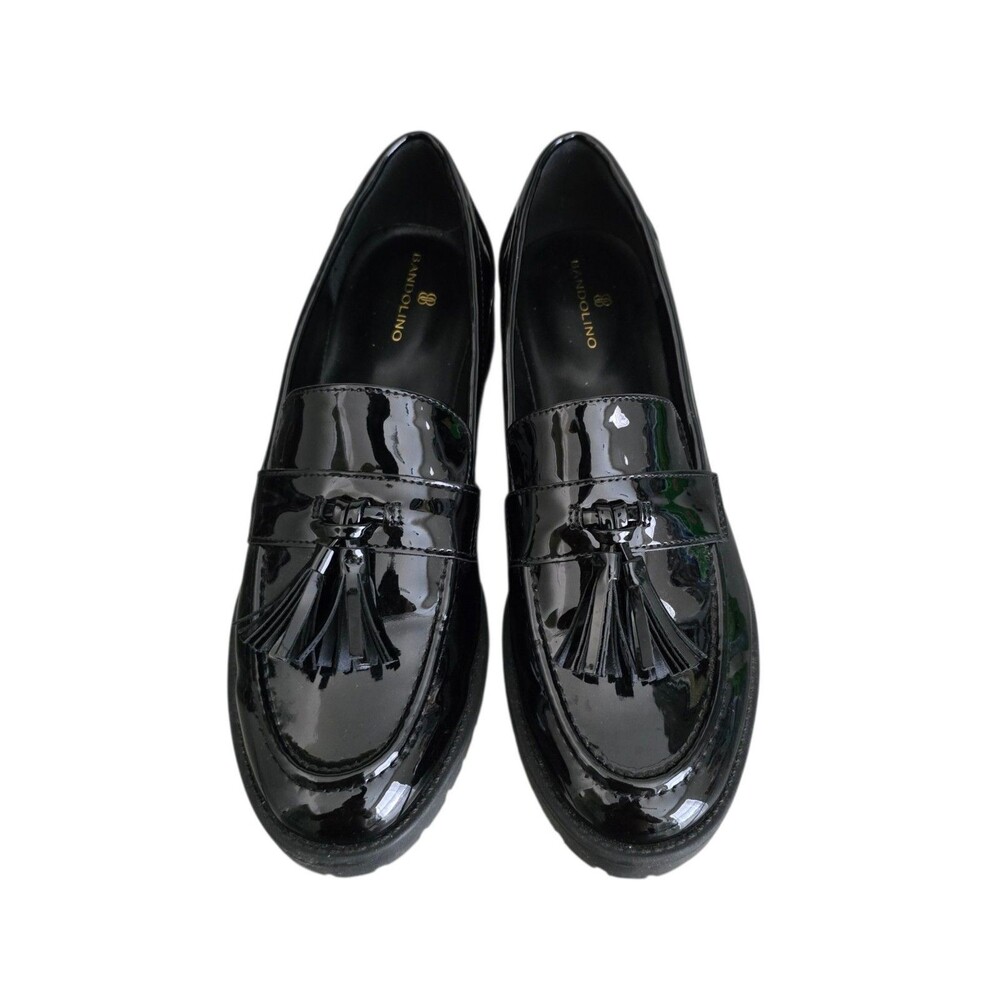 Bandolino Fillup Shoes Womens Size 8.5 Tassel Loafer Black Patent Faux Leather